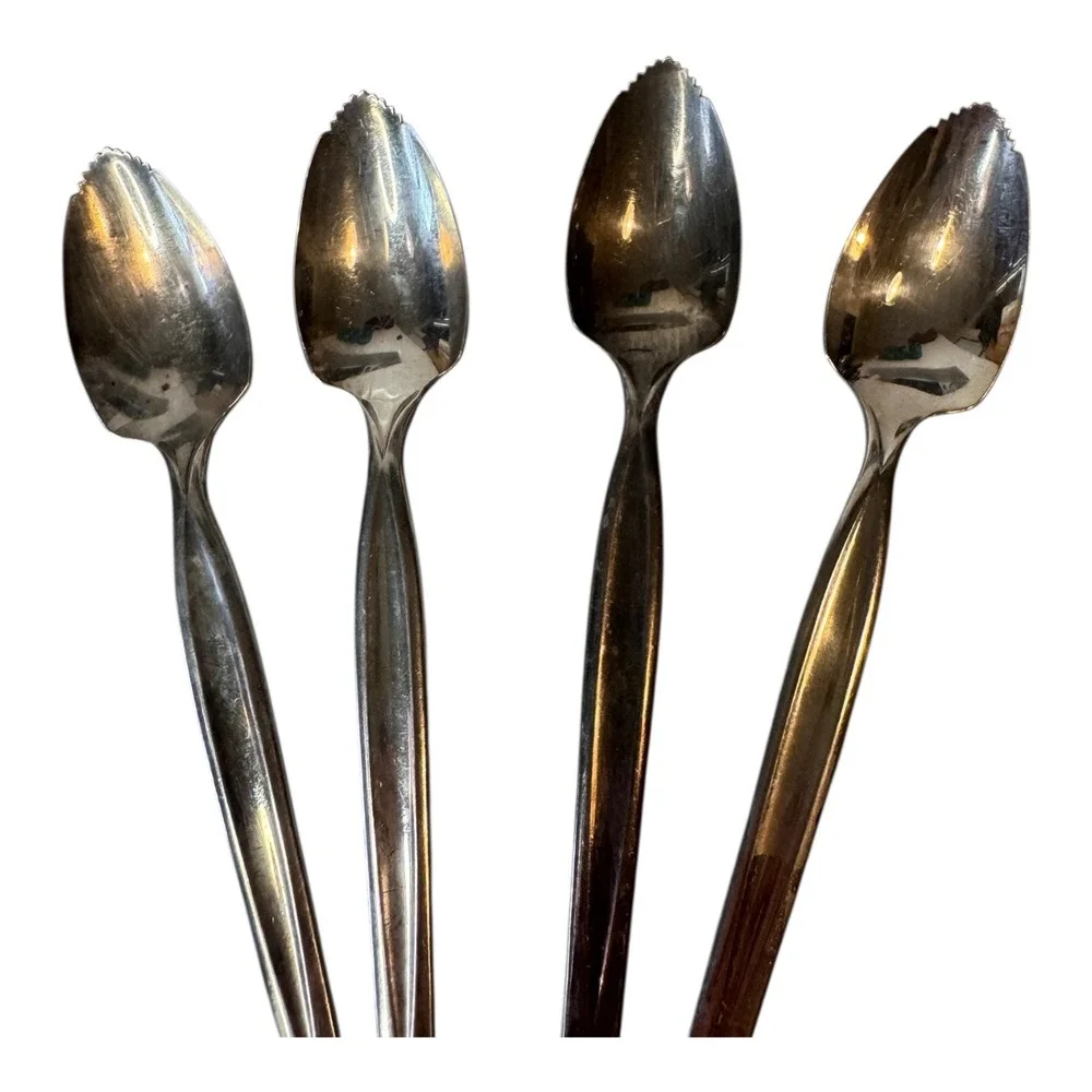 Wm Rogers‎ Mfg Co Flair Silverplate Grapefruit Spoons Serrated Set 4 Vintage MCM